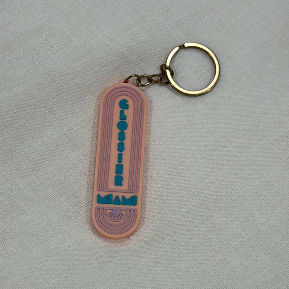 Glossier Pink and Blue Keychain with Gold Ring